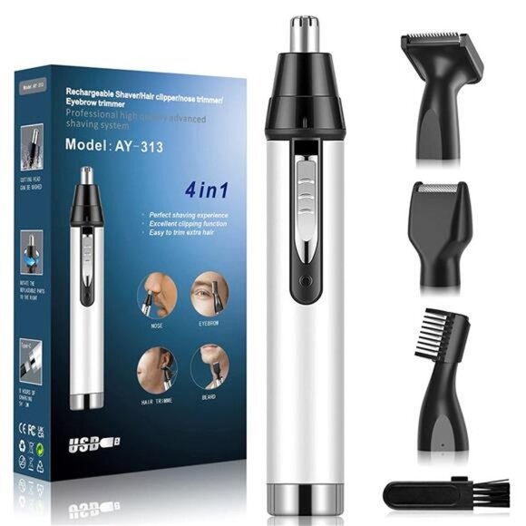 Men's 4-in-1 Ear and Nose Hair Trimmer , White